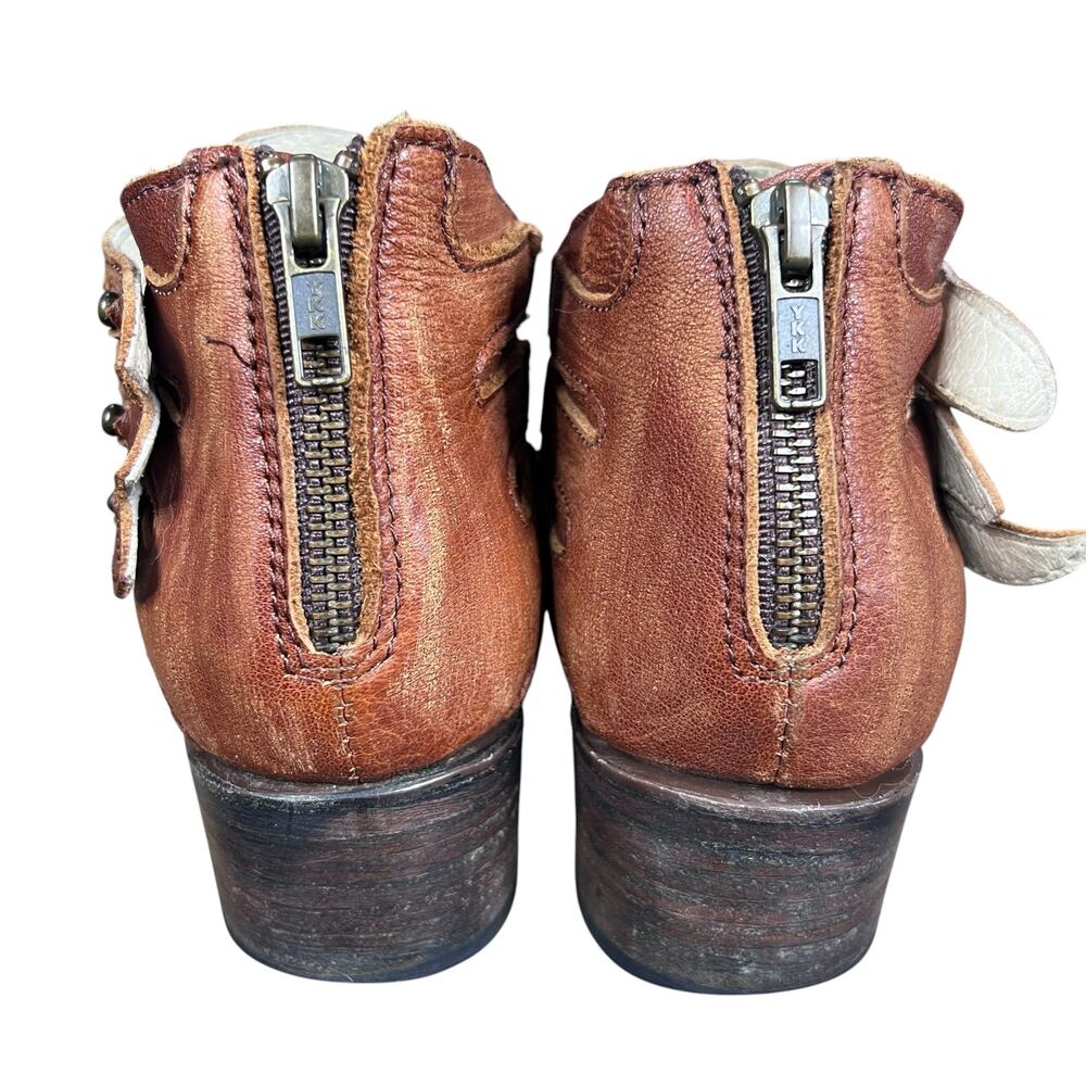 Freebird by Steven Slay Brown Distressed Leather Strappy Cutout Booties Size 8 - Picture 8 of 11